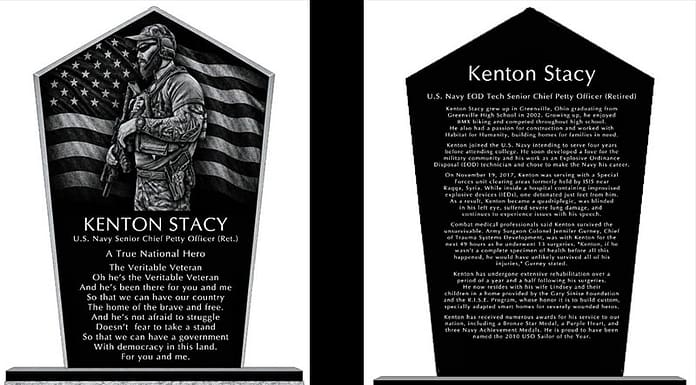 A local monument to honor a true national hero, Kenton Stacy